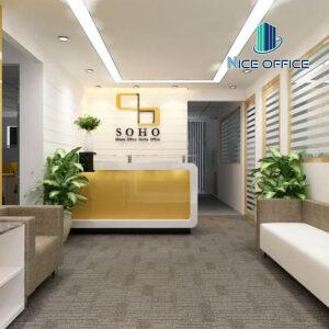 Khu vực lễ tân tại văn phòng trọn gói Viễn Đông Soho Office