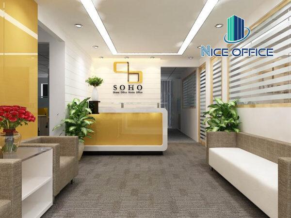 Khu vực lễ tân tại văn phòng trọn gói Viễn Đông Soho Office