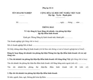 Mẫu hồ sơ đăng ký thành lập văn phòng đại diện