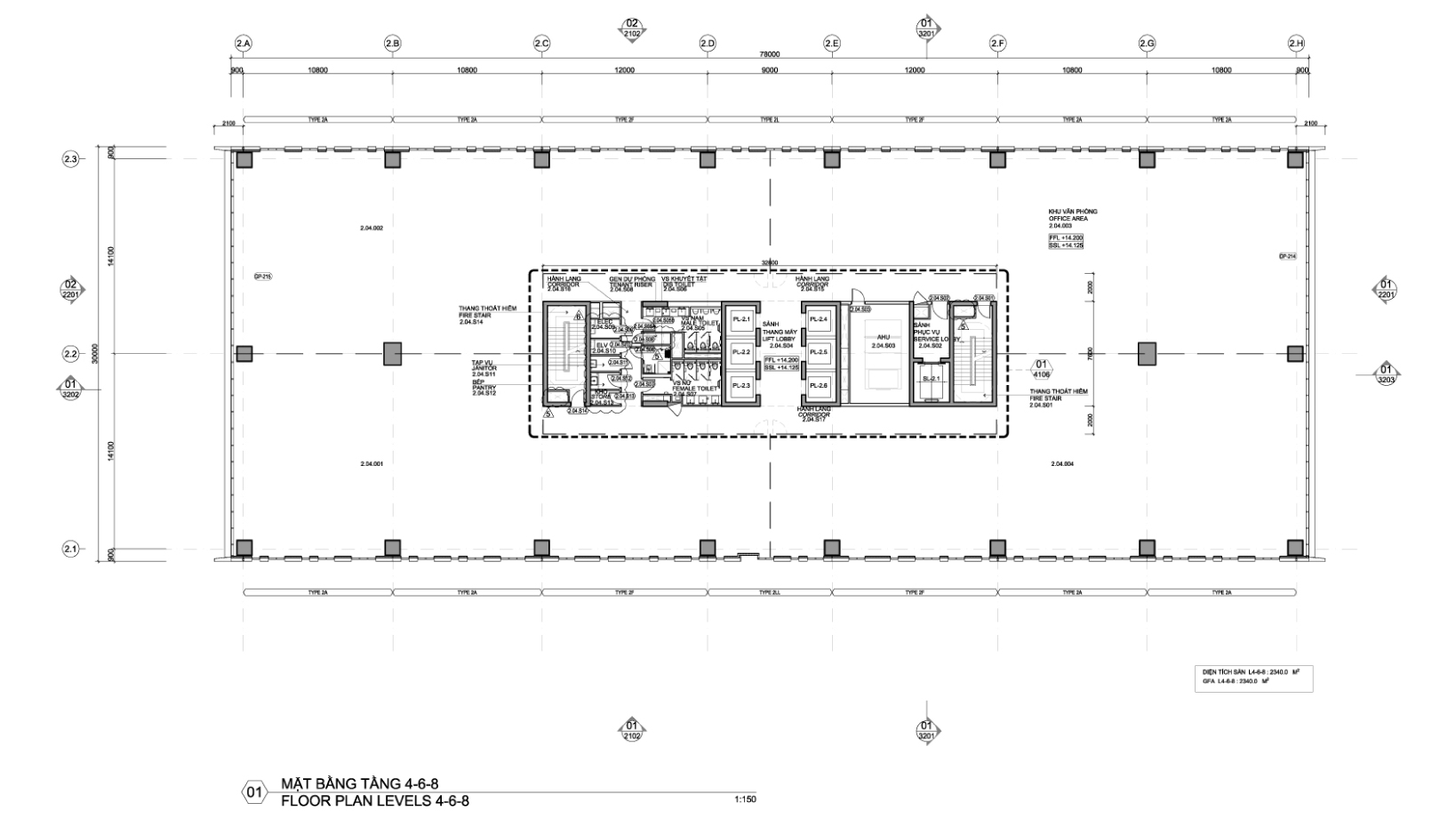 Layout mặt bằng tầng 4 - 6 - 8 của dự án OneHub Saigon Tower 2