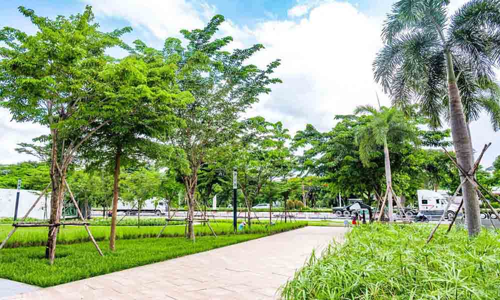 Khuôn viên xanh mát của OneHub Saigon