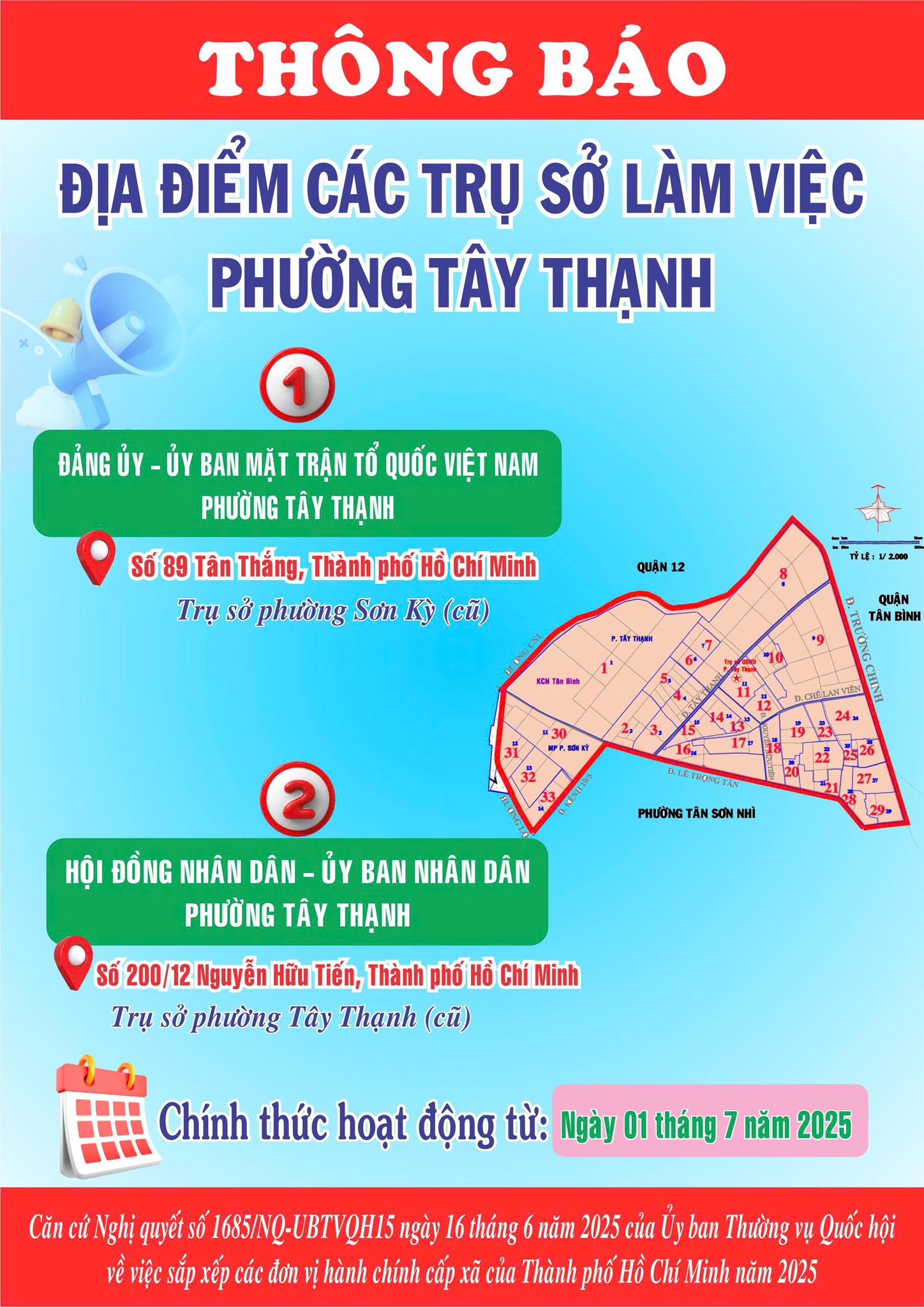 Địa chỉ trụ sở làm việc phường Tây Thạnh sau sáp nhập